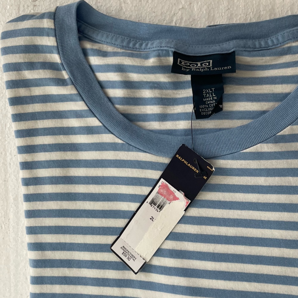 NWT, Polo by Ralph Lauren, Light Blue/White Stripes, Short Sleeve, Size 2XLT - Picture 3 of 9